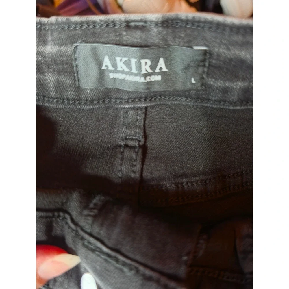 Akira Womens Studded Acid Wash Denim Shorts Black High Waisted Hot Pants Large